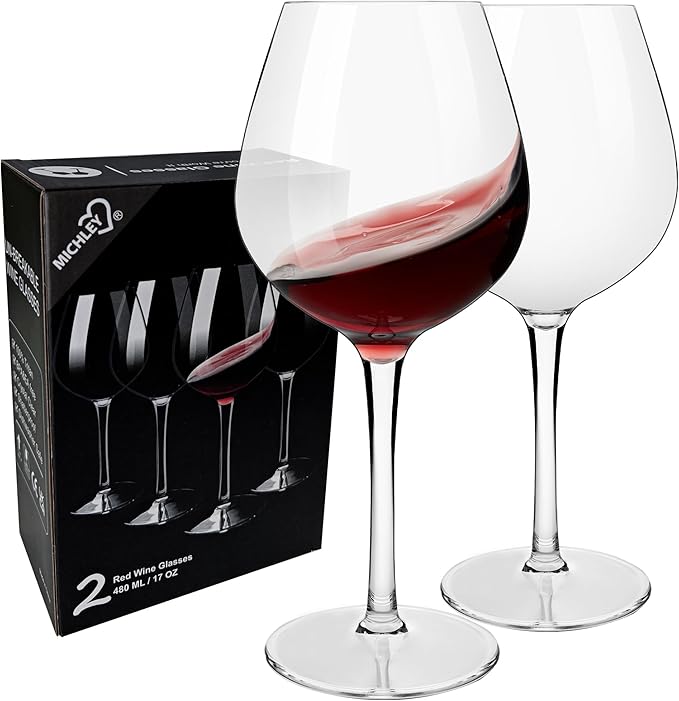 MICHLEY Unbreakable Red Wine Glasses 17 oz, Tritan Plastic Reusable Stemware for Indoor and Outdoor Use, Set of 2
