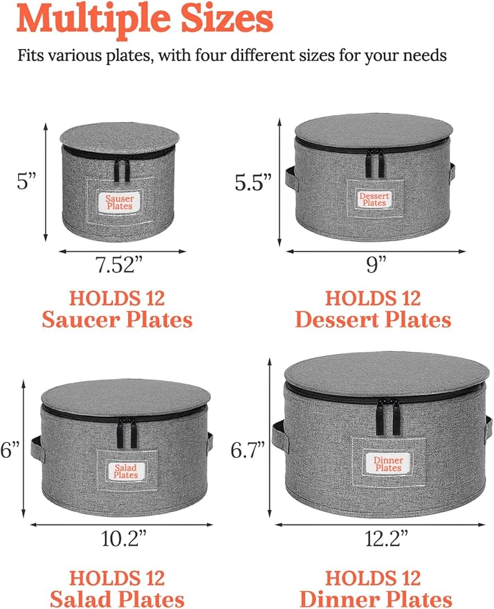 Cirhy Hard Shell Plate Storage Containers 4-Piece Set - Reinforced Hard-Sided Moving Boxes for Dinner Plates, Bowls & Saucers - Stackable Dish Packing Protectors with 48 Felt Dividers