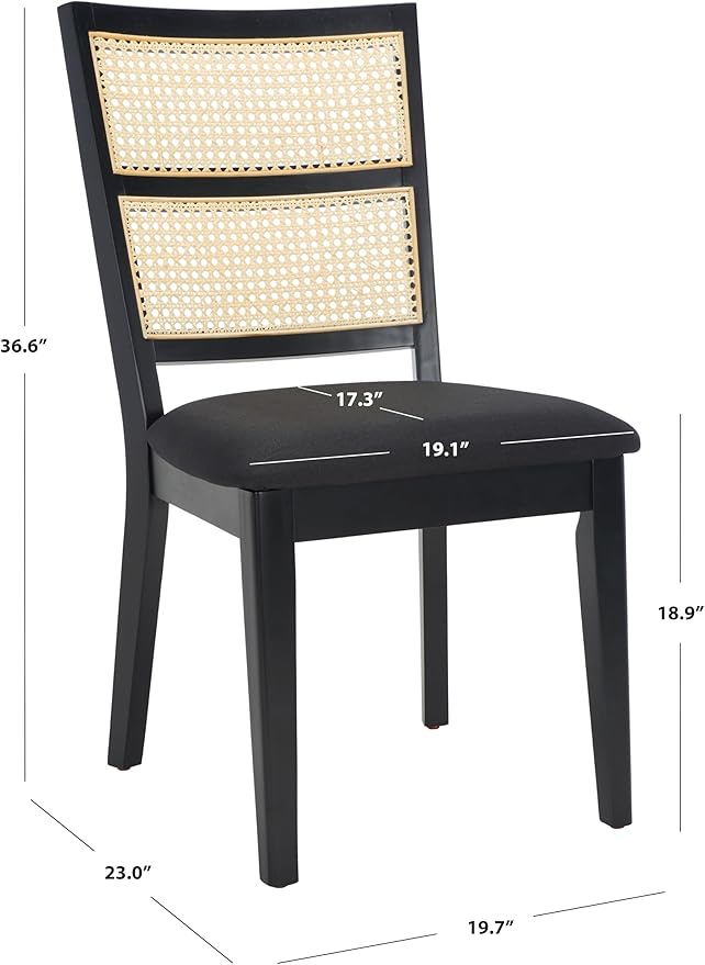 SAFAVIEH Home Collection Toril Coastal Black Frame/Black Upholstery/Natural Cane Dining Chair Set of 2