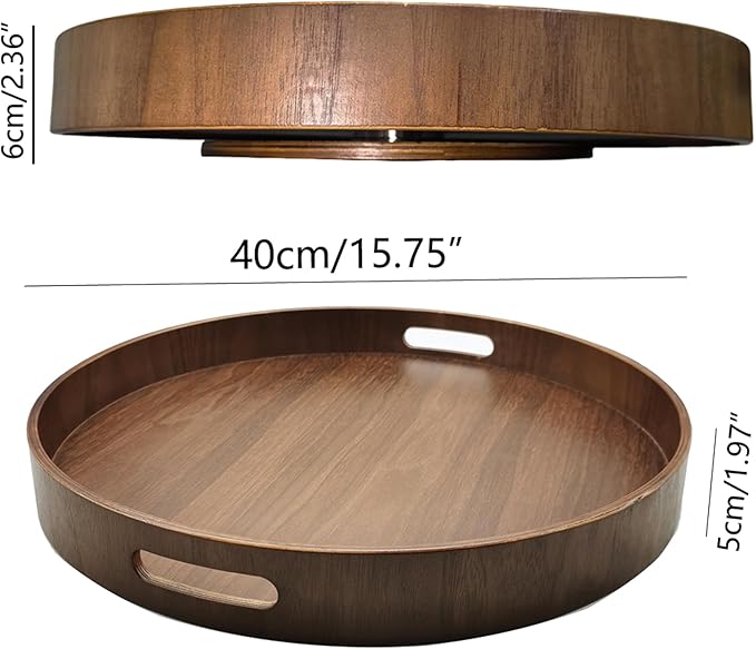 i-lan 16-inch Walnut Lazy Susan – Quiet Rotating Wooden Turntable with Dual Handles & Non-Slip Base, Kitchen Dining Organizer and Gift for Housewarming Special Occasions