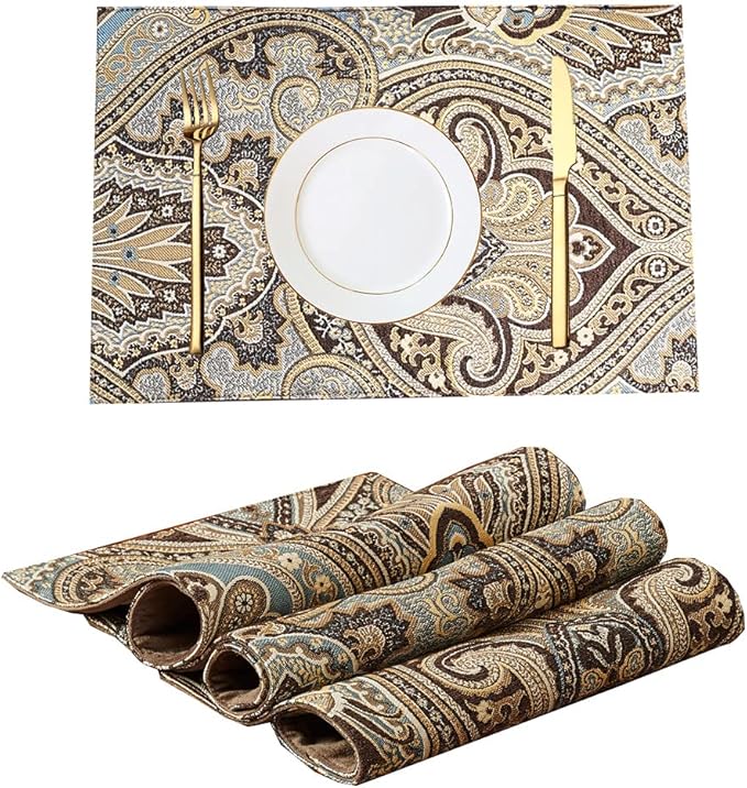 Luxury Retro placemats for Dinner Table Set of 4,Machine Washable Fabric Placemats Non-Slip Heat Resistant Indoor Dining Table mats placemats (Coffee, Set of 4)