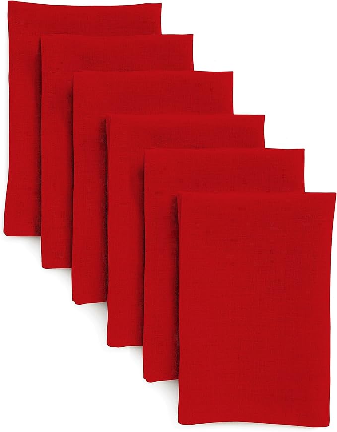 Solino Home Red Linen Napkins Set of 6-100% Pure Linen Cloth Washable Dinner Napkins 20 x 20 Inch for Valentines, Winter - Fete
