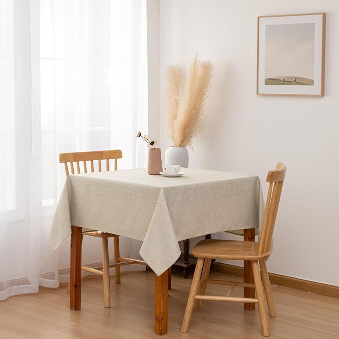 Hiasan 2 Pack Faux Linen Square Tablecloth - Wrinkle and Stain Resistant Washable Table Cloth for Kitchen Dining Room Holiday Table Cover for Party Dinner, Beige, 60 x 60 Inch