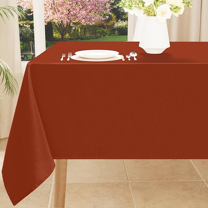 Smiry Rectangle Table Cloth, Waterproof Anti-Scratch Polyester Tablecloth, Decorative Washable Fabric Table Cover for Dining, Buffet, Parties and Outdoor, 60x84, Rust