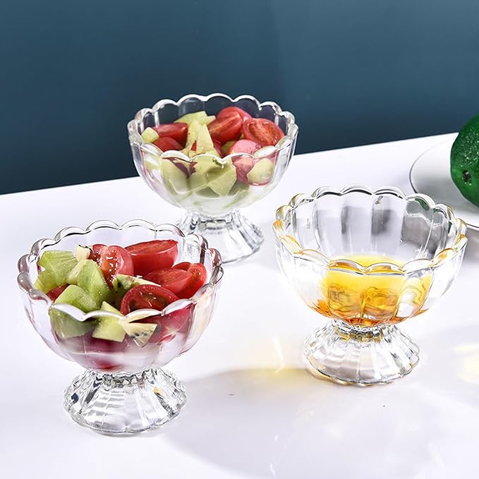 Iced Cream Dessert Bowl，Set of 6，6oz Vintage Glass ware with Heavy Base, Drinking Cup for Sundae, Fruit, Ice Cream, Snack, Condiment (6)