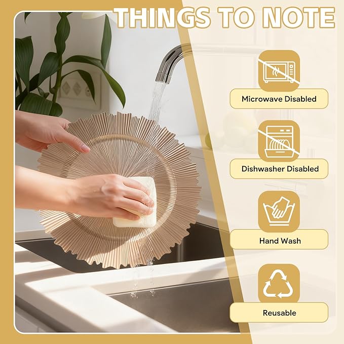 PROY 50 Pcs Champagne Gold Charger Plates, 13 Inch Elegant Fluted Edge Plastic Charger Plates, Round Gold Chargers Dinner Plate Wedding Decoration