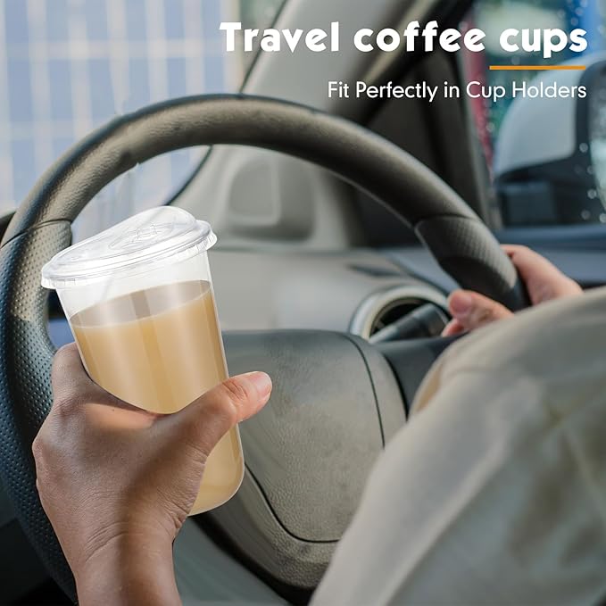 25 Sets 18 oz Clear Plastic Cups with Strawless Sip Lids, Thickened Clear Disposable Plastic PET Crystal Cups for Iced Coffee, Smoothie, Cold Beverage, Drink Shops and Party Catering