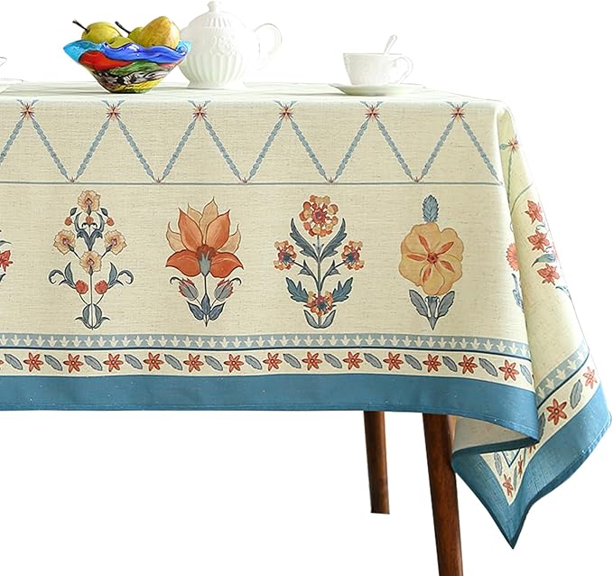 ISAENNE Designer Linen Floral Long Tablecloth Rectangle,Light Green Farmhouse Durable Table Cloth,Washable Decor Tablecloths for Dining Kitchen Thanksgiving Christmas,63"*102"-Floralsea B