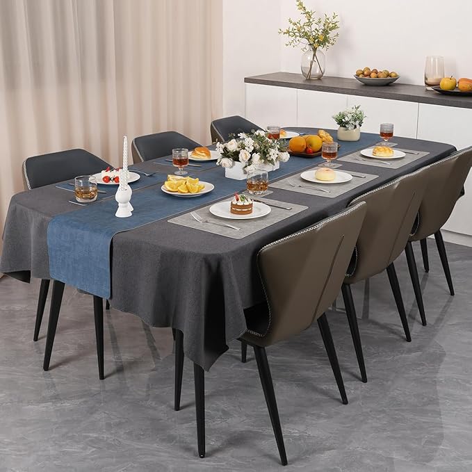 Myir JUN Reversible Vinyl Placemats Set of 8, Faux Leather Place Mats Dual Sided Waterproof Wipeable, Heat-Resistant Table Mats for Kitchen Dining Indoor Outdoor (12" x 17", Light Gray Navy Blue)