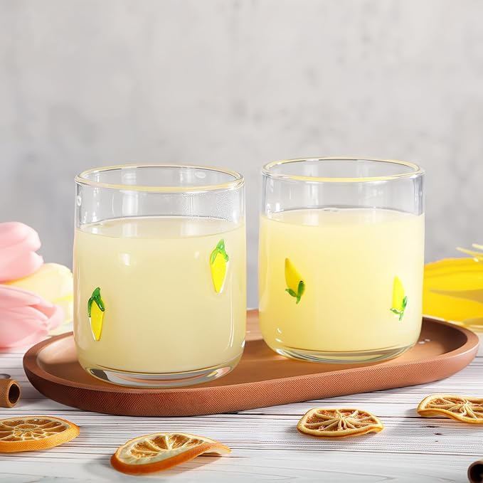Icon Juice Glasses, 14oz Stemless Wine Drinking Juice Glass Cup for Valentine Party Supplies Gift(2 Pcs,Corn)