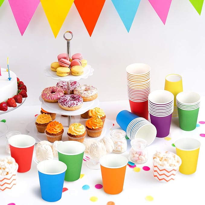 URATOT 60 Pieces 9 Ounce Disposable Paper Cups Party Cups Drinking Cups for Party, DIY and Holiday, 6 Colors