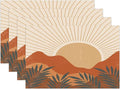Mid Century Boho Sunset Placemats Vintage Farmhouse Abstract Plant Mountain Sunset Washable Place Mats 12x18Inch for Dining Kitchen Farmhouse Decor 6 PCS