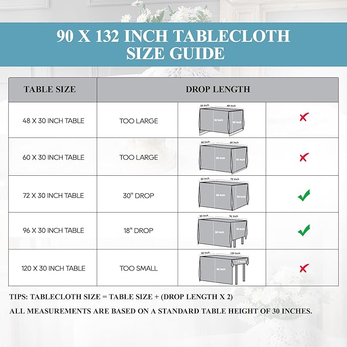 VidaFete Tablecloth 2 Pack 90 * 132inch Rectangle Table Cloth Polyester, Stain Wrinkle Resistant Polyester Dining Table Cover for Kitchen Dinning Party Wedding Rectangular Buffet Decoration(Ivory)