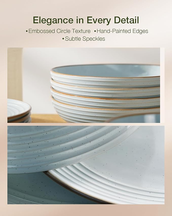 Famiware Jupiter Dinnerware Set, Plates and Bowls Dish Sets for 8 (24 Pieces), Microwave and Dishwasher Safe Stoneware Speckled Tableware, Chip and Scratch Resistant, Light Blue