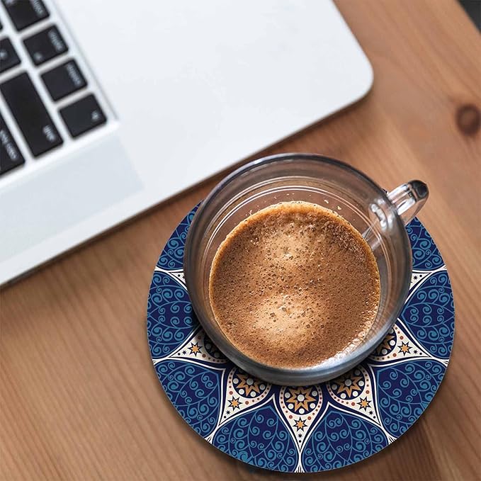 Kaleidoscopic Floral Pattern Round Coaster for Home Coffee Table Mandala Lace Chinese Mosaic Ornament Farmhouse Drink Coasters 100% Diatomite 4''X 4''X 0.35'' Printed Pattern