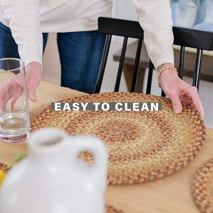 Homespice Harvest Jute Braided Short Table Runner, Warm Country Decor, Set of 2, Multicolor Rectangle 8x28 - Rich Colors, Easy to Clean, Durable and Protects Furniture
