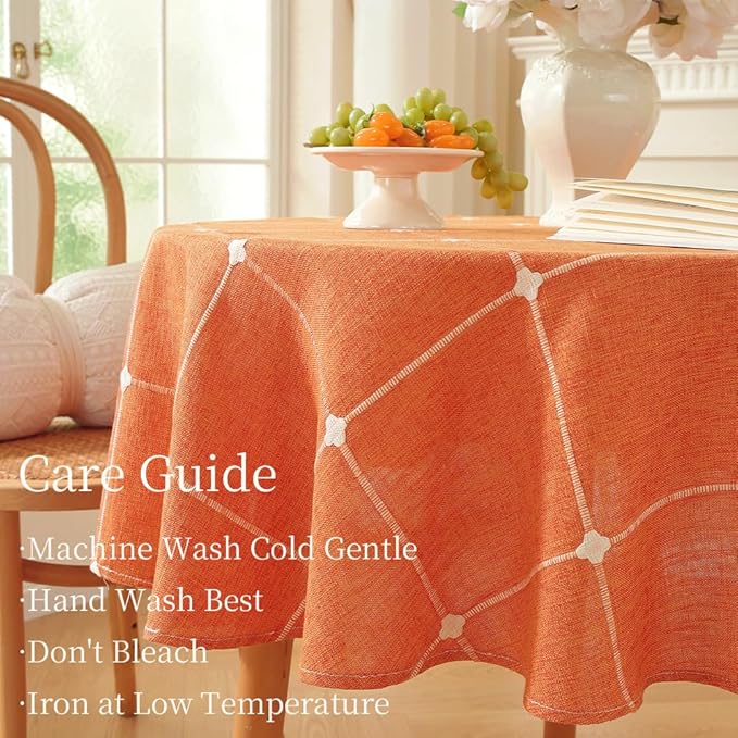 Zobesta Linen 60 Inch Round Table Cloth Burnt Orange, Cotton Linen Tablecloth Round Farmhouse Soft Fall Tablecloth for Outdoor, Party, Holiday, Picnic, Dining