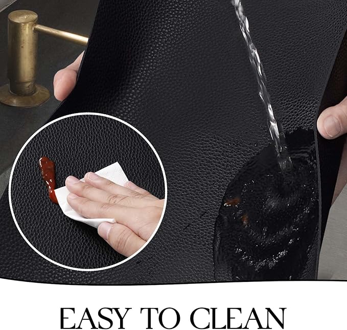 MOSAYT Vinyl Placemats Set of 8, Heat Resistant Place Mats 100% Waterproof Washable & Wipeable Faux Leather Reversible Table Mats for Kitchen Dining Party Indoor Outdoor, 12" x 17", Black