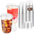50 Pack 16 oz Disposable Iced Coffee Cups With Sip Lids , Clear Plastic Cup for Cold Boda Tea Smoothie Slushie Milkshake Togo Drinking for Party , Drink Shop Coffee Bar Accessories Supplies , BPA Free