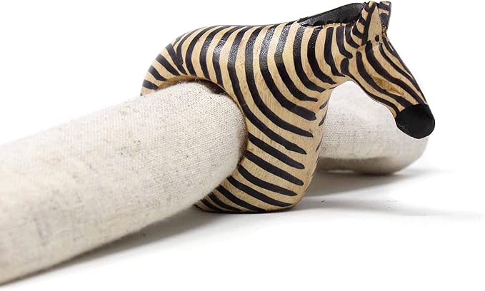 Global Crafts Handcarved Mahogany Wooden Napkin Ring Holders, Zebra, Set of 6 (KWF012_Z)