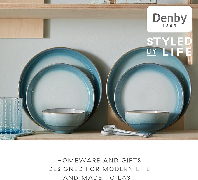 Denby - Azure Haze Coupe Cereal Bowls Set of 6-820ml, 6.75in - Dishwasher Microwave Safe - Blue Teal Reactive Glaze Ceramic Stoneware Soup Bowls Tableware - Scratch Chip Resistant