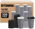500 Pack 16 oz Coffee Cups with Lids, Disposable Insulated Hot Cups To Go Paper Coffee Cups, Corrugated Ripple Wall Cup for Hot Drink, Office, Coffee Bar (Grey 16 oz)