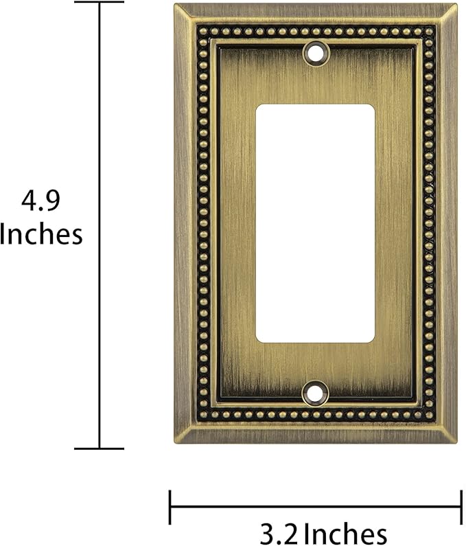 Henne Bery Sunken Pearls Heavy Duty Decorative Wall Plate Switch Plate Outlet Cover (Single Decorator, 2 Pack, Antique Brass)