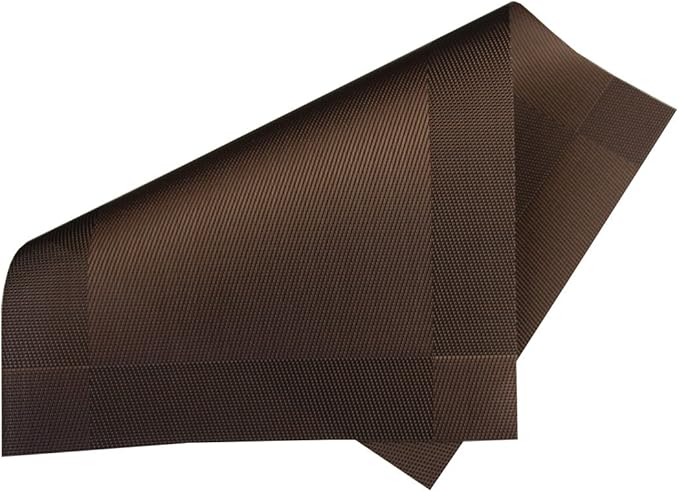Placemats Washable Easy to Clean PVC Placemat for Kitchen Table Heat-resistand Woven Vinyl Table Mats 12x18 inches Set of 6 （Brown）