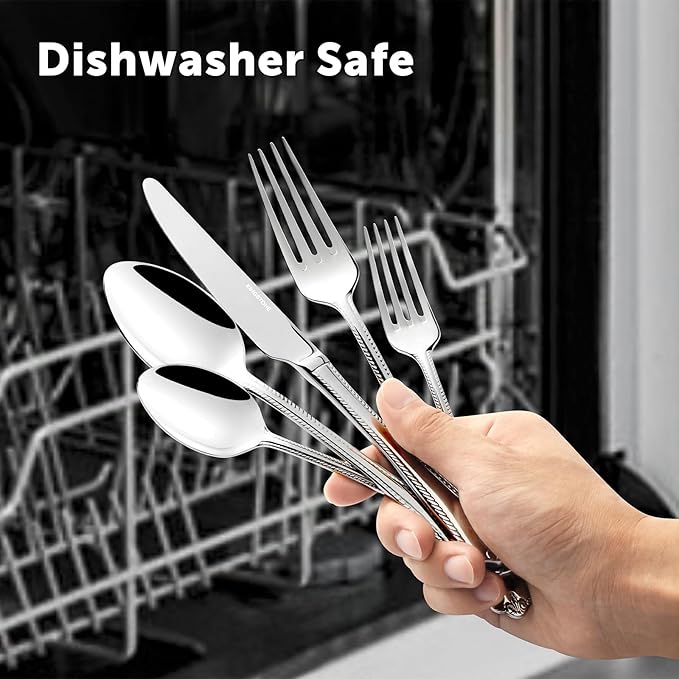 KINGSTONE Silverware Set, 40-piece 18/10 Stainless Steel Flatware Set Cutlery Set for 8, for Kitchen, Home, Wedding, Party, Mirror Polished and Dishwasher Safe, Featured Gifts