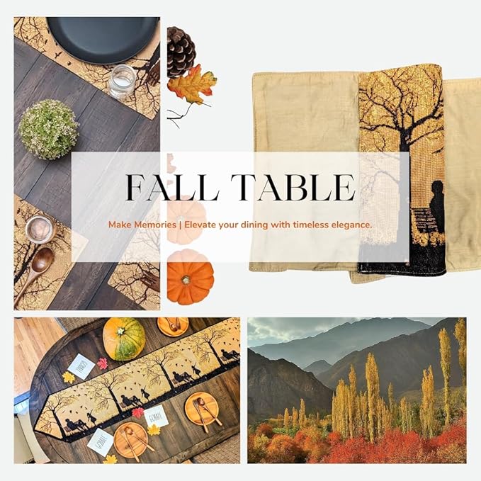 DaDalogy Farmhouse Rustic Dining Placemats - Set of 4 Tapestry Woven Cotton Halloween Kitchen Table Mats Fall Silhouette Decor - Family Cozy Cabin Orange Tan Black Decorative - 13” x 19”
