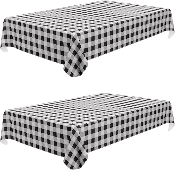 misaya 2 Pack Waterproof Vinyl Table Cloth, Buffalo Flannel Backed Tablecloth, Wipeable Plastic Table Cover for Dinner, Kitchen, Outdoor (60" x 84", Black and White)