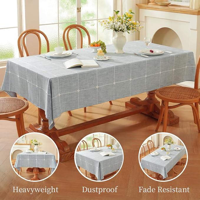 Zobesta Blue Table Cloth Rectangle Table 98 x 53 Inch, Cotton Blue Linen Gingham Tablecloth Rectangle, Heavy Weight Washable Boho Tablecloth for Outdoor, Party, Holiday, Picnic, Dining