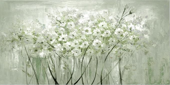 Modern Botanical Canvas Wall Art with Green and White Flower Artwork Minimalist Nature Poster Print for Living Room Bedroom Office Wall Decor 20x40 inch