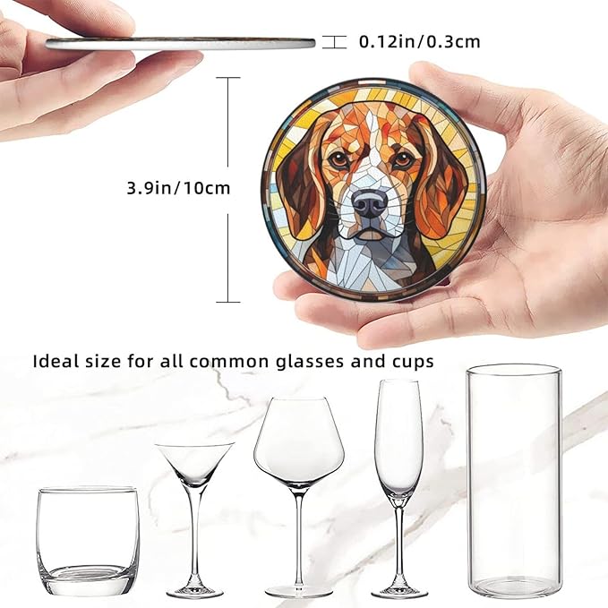 Drink Coaster Set of 6, Beagle Dog Mom Lover Gift,Leather Drink Coasters with Holder,6 Pack Cup/Bar/Drink Coasters for Table/Drinks/Coffee Protection Housewarming Gift