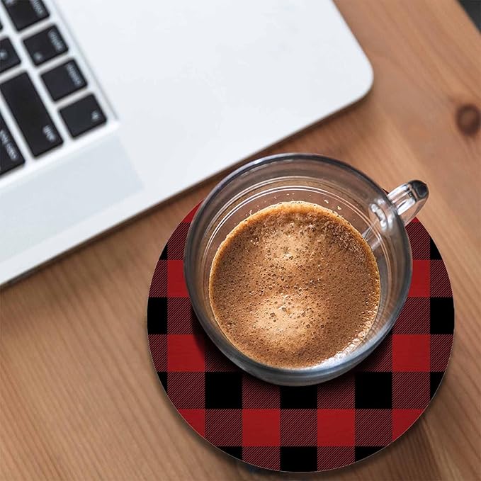 Lumberjack Plaid Pattern Coasters for Drinks 2 Pack Classic Black and Red Buffalo Plaid Tabletop Protection Kitchen and Coffee Table Décor & Accessories,Set of 2