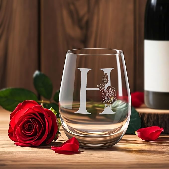 Valentines Day Gifts for Her, Gifts for Women Her Friend Mom Grandma Wife Sister Bridesmaid Nurse, Birthday Galentines Mothers Day Christmas, Personalized Initial Customized Wine Glasses 18OZ(H)