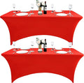 2-Pack 8ft Red Spandex Table Covers for Rectangle Folding Tables - Washable Elastic Tablecloth - Ultimate Fitted Table Protector for Birthday Parties, Trade Shows, Banquet