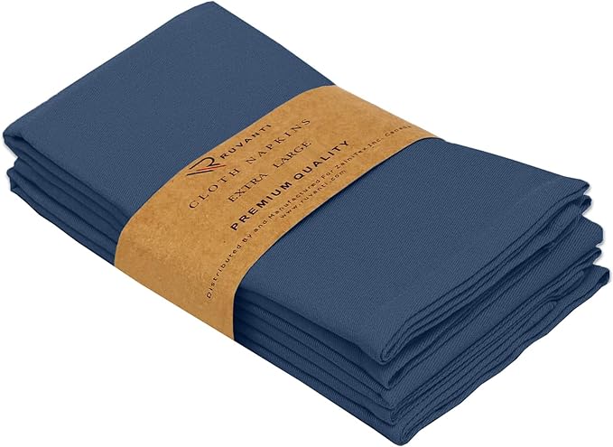 Ruvanti Cloth Napkins Set of 4, 18x18 Inches Napkins Cloth Washable, Soft, Durable, Absorbent, Cotton Blend. Table Dinner Napkins Cloth for Hotel, Lunch, Restaurant, Wedding Parties - Ocean Blue