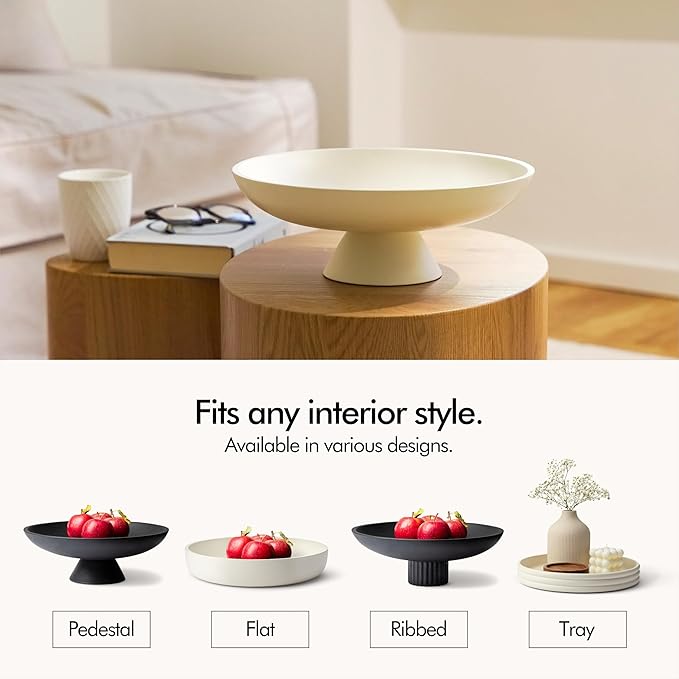 KIVY Concrete Fruit Bowl for Kitchen Counter - Large Decorative Bowl for Home Decor - Black Pedestal Bowl - Decorative Bowls for Home Decor - Black Kitchen Island Decor