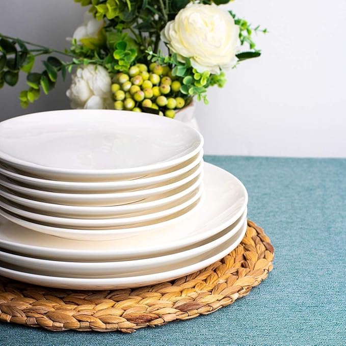 DELLING Porcelain Appetizer Plates, 7 Inch White Dessert/Salad Plates - Small Dinner Plates for Sides, Snack, Pasta - Kitchen Ceramic Serving Dishes - Set of 6