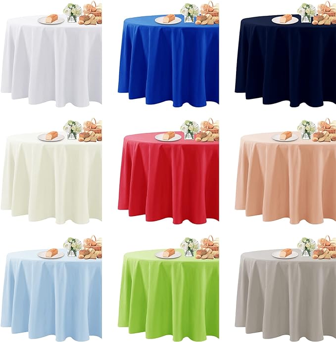 Fokitut 2 Pack Waterproof Round Tablecloth, 132 Inch, Stain Resistant and Wrinkle Polyester Table Cloth, Fabric Table Cover for Kitchen Dining, Wedding, Party, Holiday Dinner-Peacock Blue