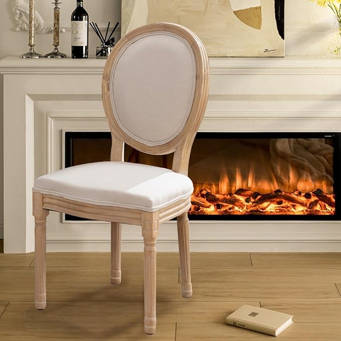 SoarFlash French Dining Chairs Set of 4, Vantage Dining Chair with Round Back, Farmhouse Country Dining Chair for Kitchen,Bedroom,Beige