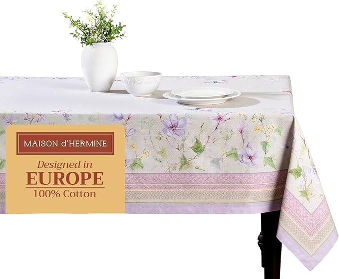 Maison d' Hermine Table Cloth Rectangle Table 100% Cotton 60 x 108 Inches Tablecloth Reusable Decorative for Dining Room Farmhouse Home Valentines Day Decorations Spring Summer - Magnolia Mornings