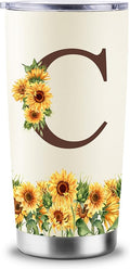Sunflower Gifts for Women - Personalized Christmas Gifts for Women - Birthday Gift for Woman - Mothers Day Gift for Mom - Monogrammed, Initial 20oz Travel Cup Insulated Tumbler with Lid, C