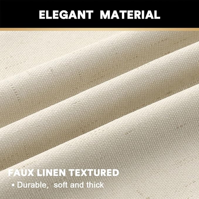 PrinceDeco 100% Blackout Linen Curtains for Bedroom Rich Textured Window Curtain Room Darkening Thick Thermal Curtain for Living Room Light Blocking Curtains & Drapes 84 Inches 2 Panels,Bleached Sand