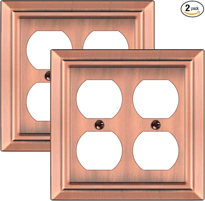 Metal Wall Plate for Electrical Outlets, Decorative Antique Copper Switch Plates Outlet Cover, Light Switch Cover Plate, 2-Gang Wall Plates (Double Duplex Outlet, 2 Pack)