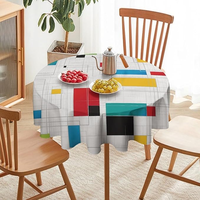 Mid Century Round Tablecloth, Abstract Geometric Mid Century Retro 50S 60S Tablecloth for Home Party Dining Room Kitchen Decor 36Inch(90cm)