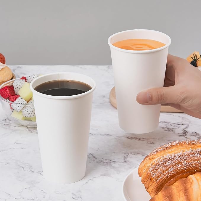 200 Pack 16 oz Disposable Coffee Cups, Sturdy Paper Cups for Hot/Cold Drinks, Leak-Proof White Hot Cups used for Party, Home, Café, Events, Office