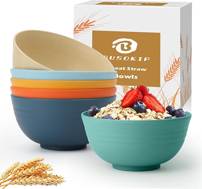 Wheat Straw Bowl 26oz, Unbreakable Cereal Bowls Set of 6, Lightweight Soup & Ramen Bowl, Microwave & Dishwasher Safe Kitchen Bowls for Party, RV, Camping, Picnic - Multi