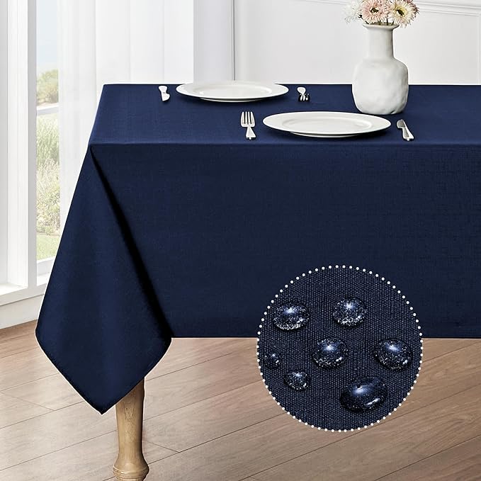 2 Pack Rectangle Tablecloth, 60x104 inch, Water Resistant Wrinkle Free Linen Textured Table Cloth Washable, Decorative Fabric Table Cover for Dining, Party and Camping, Navy Blue